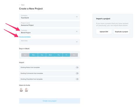template  create   project teamgantt support
