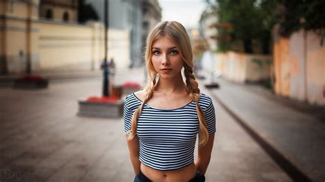 blonde wallpaper women fashion black stripes tops