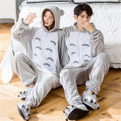 totoro onesie pajamas  couples adult animal onesies flannel zip