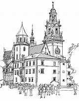 Cracow Krakow Clipart Coloring Book Architecture Poland Clipground Wawel sketch template