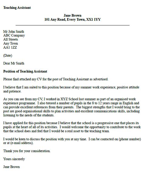 teaching assistant cover letter  icoverorguk   cover