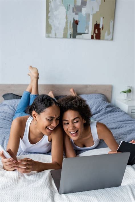 Happy African American Lesbian Couple Laughing Stock Image Image Of