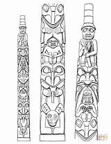 Totem Poles Haida Ausmalbild Indianer Tiki Pfahl Ausmalen Americani Nativi Tlingit sketch template