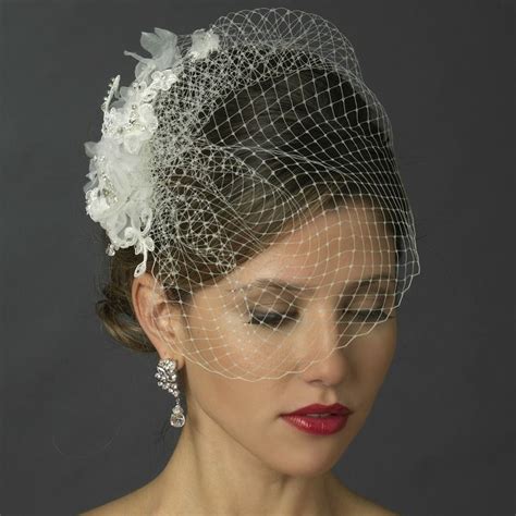 white birdcage veil with crystal and lace fascinator bridal veils and