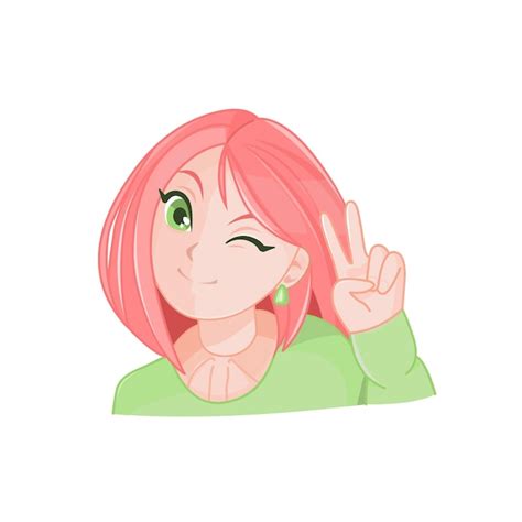 Premium Vector Anime Girl With Pink Hair Show Vsign