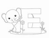 Alphabet Letter Animal Elephant Coloring sketch template