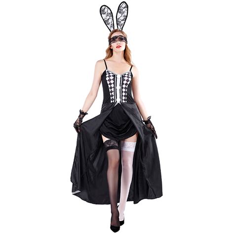 sexy bunny girl spaghetti straps checkered front slit dress adult