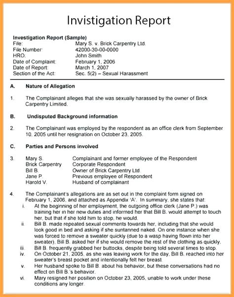 sexual harassment investigation report template