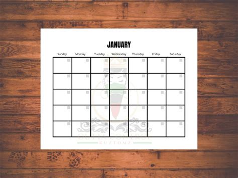 blank  month calendar printable jpeg   format etsy