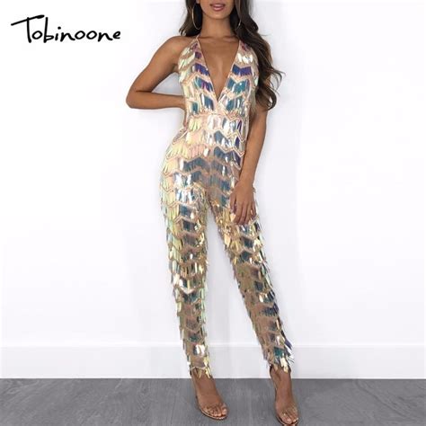 Buy Tobinoone 2018 Backless Sexy Sequin Jumpsuit Women