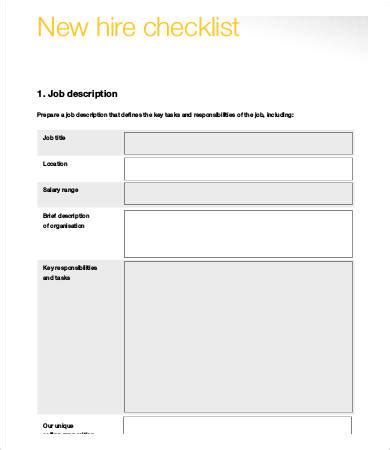employee checklist template    documents