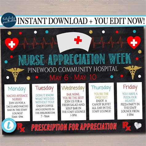 nurse appreciation week itinerary printable schedule   nurses