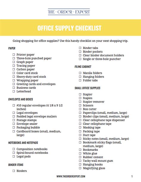 office supply checklist  order expert