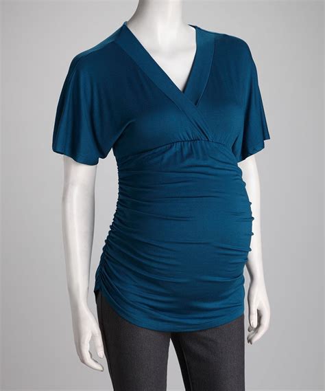 love this teal ruched maternity empire waist top by on zulily