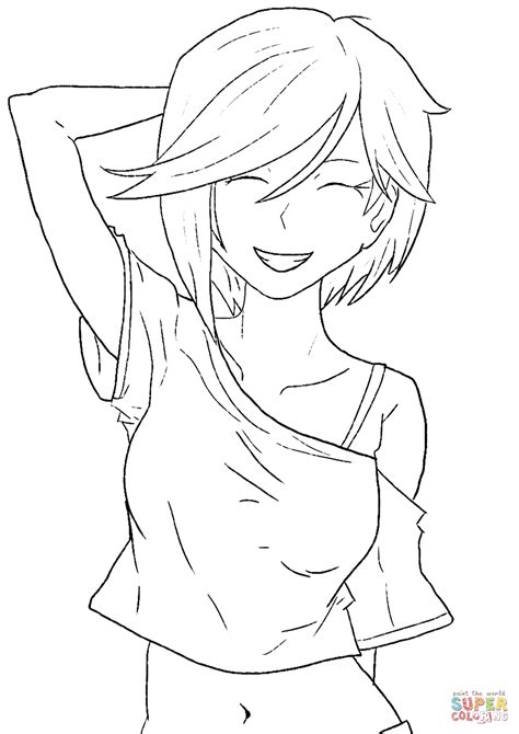 smiling anime girl coloring page  printable coloring pages