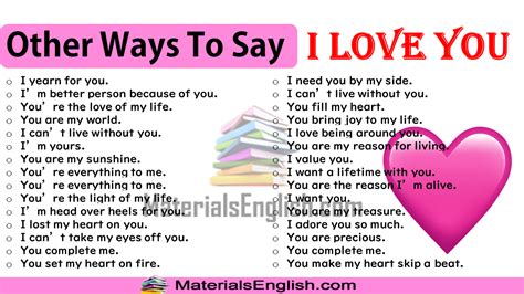 Other Ways To Say I Love You Materials For Learning English
