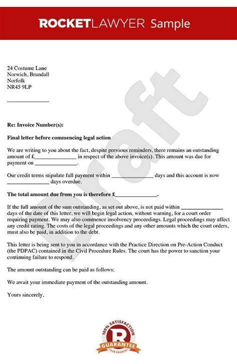 debt recovery letter  action template lettering letter