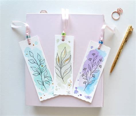 handmade watercolor bookmarks with botanical line art book lover t