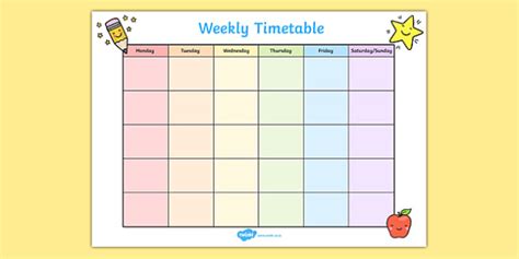 weekly timetable template teacher