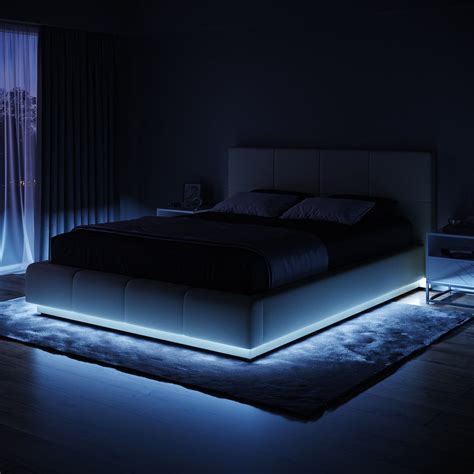 infinity bed  gas lift  underbed led  pu leather floating bed frame led bed frame