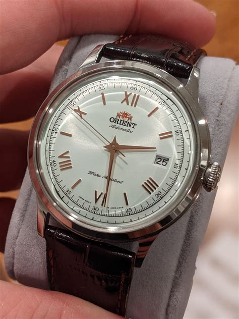 wts orient bambino gen   white dial rose gold watchexchange