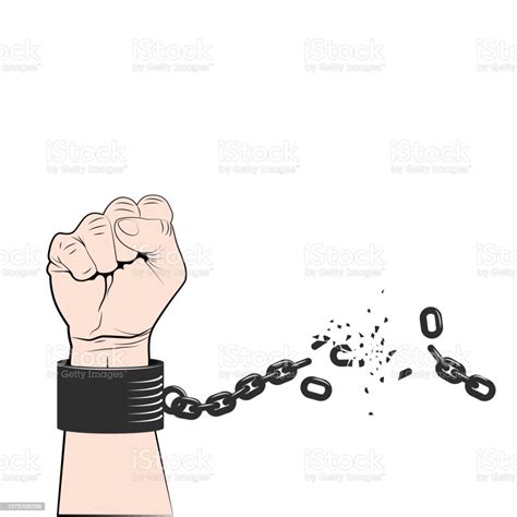 hand clenched into fist with tearing chain or fetter symbol of