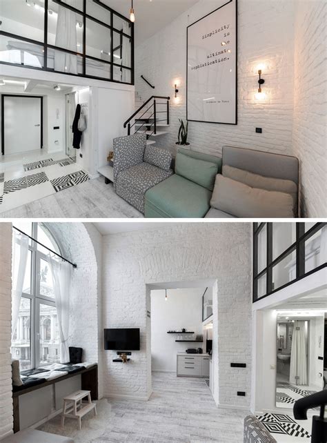 distinctly black  white apartment   mezzanine