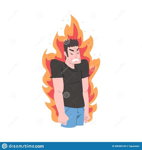 burning furious man stress burnout emotional problems concept