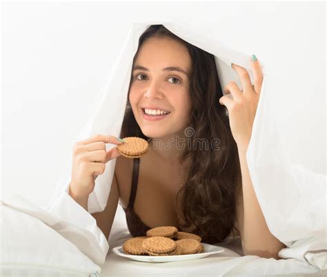 Woman Eating Sweet Chocolate Chip Cookies Stock Image Image Of Cookie