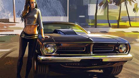 car  girl artwork  hd  wallpapers images backgrounds