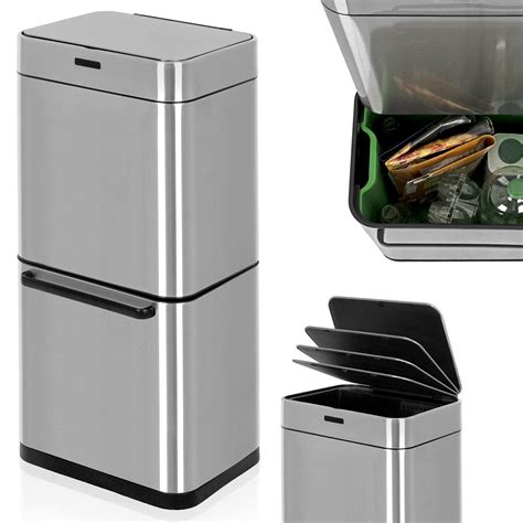 buy dihl  sensor bin stainless steel dual twin pull   compartment recycling recycle