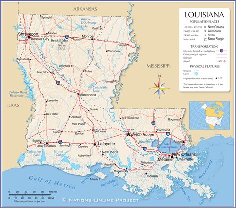 map   state  louisiana usa nations  project