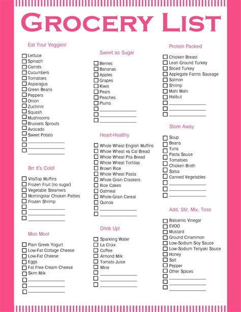 printable heart healthy grocery list
