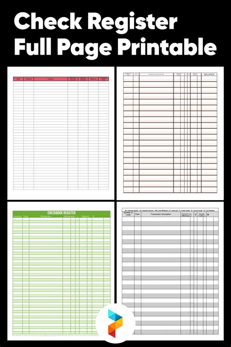 printable checkbook register full page