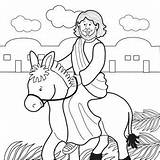 Jesus Coloring Donkey Riding Sunday Palm Pages Bible Jerusalem Entry Triumphal Easter Rides Craft Kids Into Sheet Para Clipart His sketch template