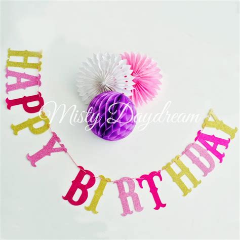 glitter happy birthday lettering pink