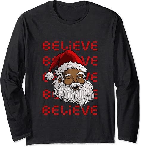 Black African American Santa T Believe Santa Long Sleeve
