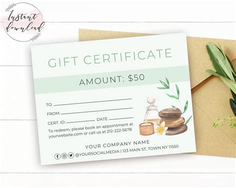 printable massage gift certificate template editable spa gift