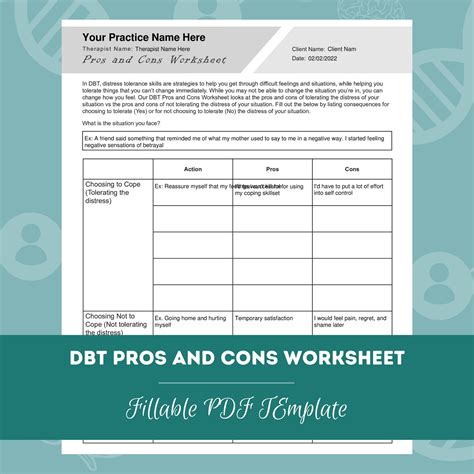 Dbt Pros And Cons Worksheet Editable Fillable Pdf Template For