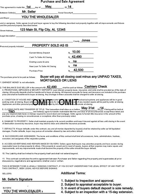 wholesale real estate contract template tutoreorg master  documents