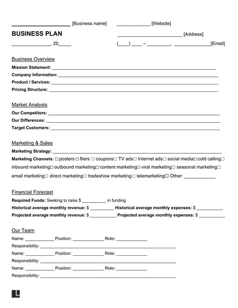 page business plan template  word