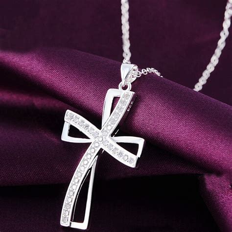 sterling silver women cross necklace crystal chain jewelry