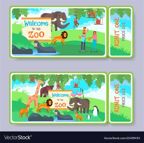 zoo admission ticket template set royalty  vector image