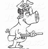 Hunter Cartoon Pig Vector Coloring Outlined Ron Leishman Royalty sketch template
