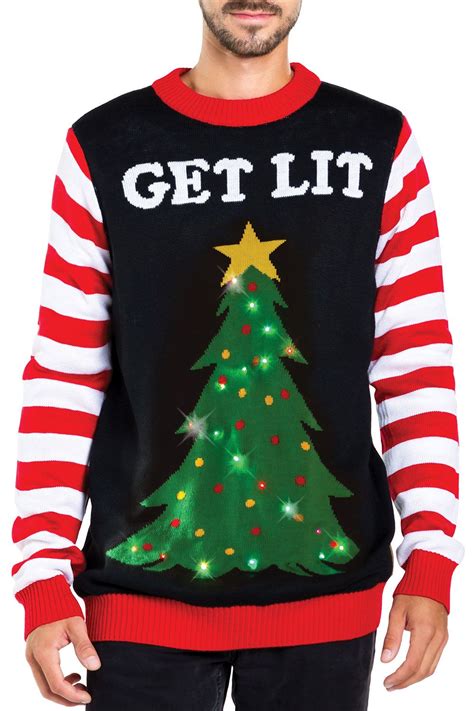get lit men s ugly christmas light up sweater tipsy elves