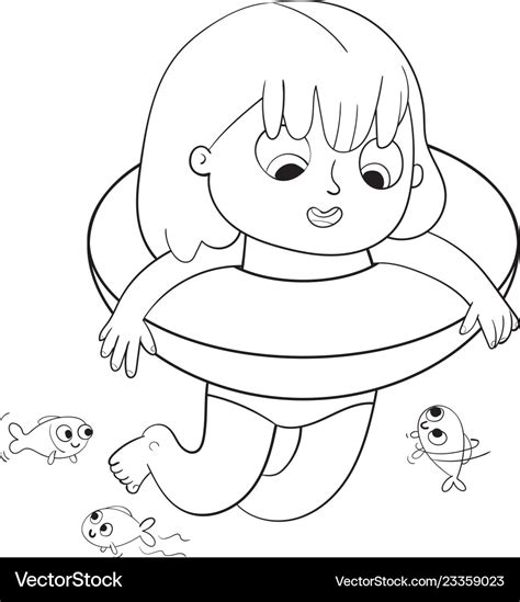 girl swimming  lifebuoy coloring book vector image