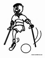 Pages Soccer Boy Disabilities Crutches Athletes Plays Coloring Colormegood Sports sketch template