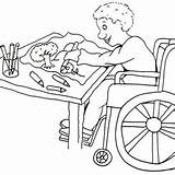Coloring Boy Wheelchair Disability Painting Helping Doing sketch template