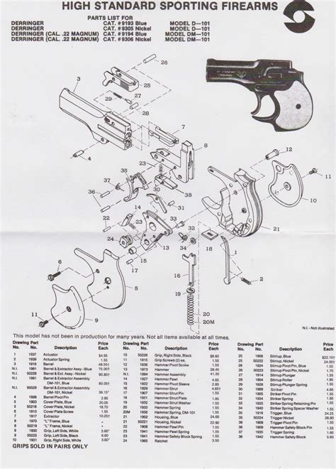 standard derringer models   dm  parts list manual equipment  sale