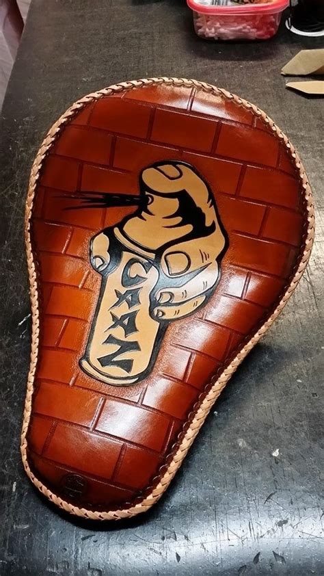 hand  motorcycle seat  alamo custom leather
